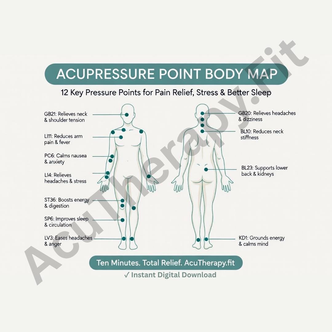 Stabilization Point Body Acupressure Point Body Map — Printable Wall Chart for Pain Relief ...