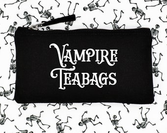 Vampire Teabags Zip Purse Pouch Accessory Sanitary Tampon Pad Period Bag Gothic Goth Black Cotton Feminine Hygiene Holder Wash Gift Small