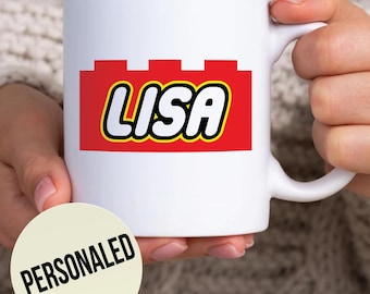 Personalized Building Bricks Mug 11oz. Ceramic, Custom Name Build Blocks Mug, Gift For Birthday, For Her For Him, Toy Brick Lover