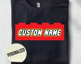 Custom Name Building Bricks T-Shirt, Personalized Build Blocks Kids Birthday Shirt, Matching Group Birthday Shirts, For Her For Him