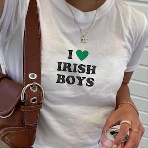 I Love Irish Boys Baby Tee, Cute St Patrick&#39;s Day Gift For Her, Irish Lover Shirt, 90s Style Trendy, Fitted St. Paddy&#39;s Outfit For Women