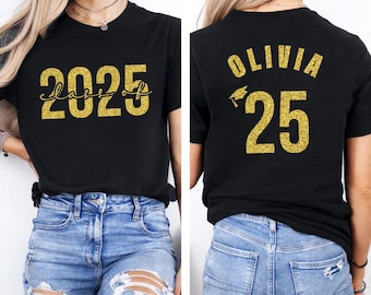 Benutzerdefiniertes 2025-Abschluss-Glitter-T-Shirt, Klasse von 2025-T-Shirt, personalisiertes grad-Hemd, graduierten-Hemd, Abschlussgeschenk für sie für ihn