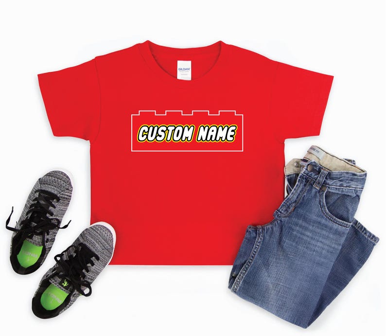Custom Name Building Bricks T-shirt, Personalized Build Blocks Kids ...