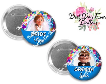 Carl and Ellie Buttons-Up Wedding Buttons-Disney Wedding Buttons-Disney Buttons-Disney Wedding Pins-Disney Wedding Badges-Up Wedding Pins