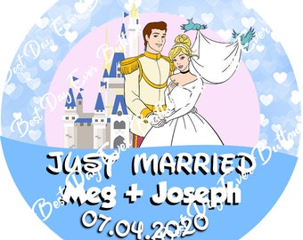 Cinderella Just Married Buttons-Disney Wedding Buttons-Disney Buttons-Disney Wedding Pins-Disney Wedding Badges-Disney Couple Pins