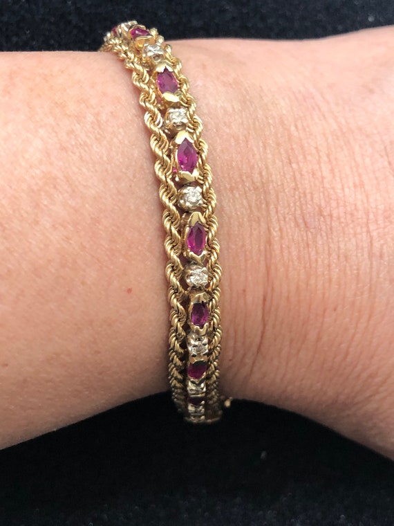 Vintage 14K gold ruby and diamond bracelet - image 1