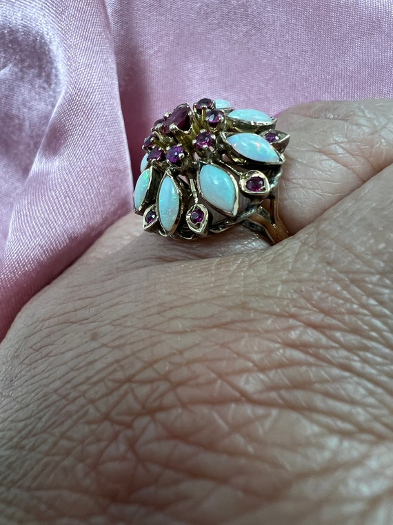 Antique Victorian 14K gold ruby and opal ring - image 3