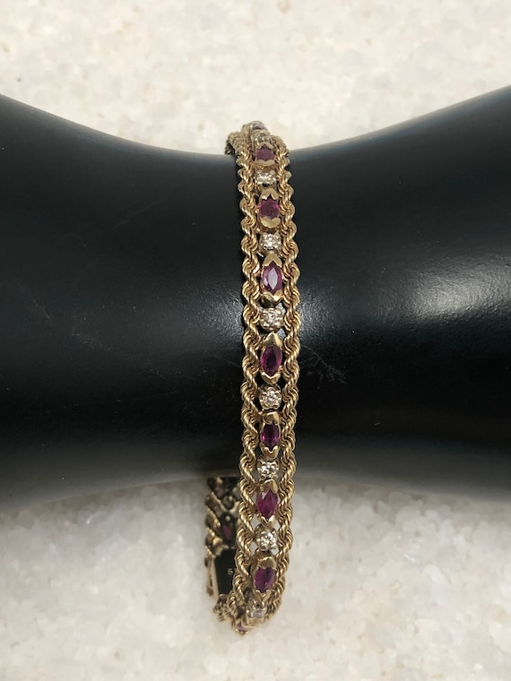 Vintage 14K gold ruby and diamond bracelet - image 4