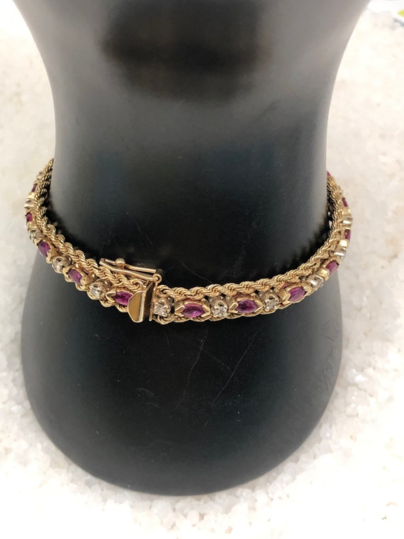 Vintage 14K gold ruby and diamond bracelet - image 3