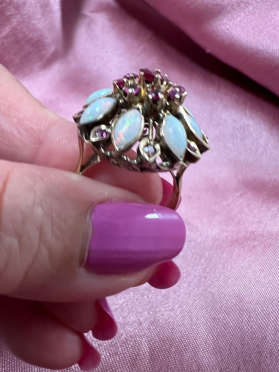 Antique Victorian 14K gold ruby and opal ring - image 5
