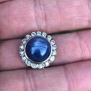 Vintage 14k Gold, Unheated, Blue Natural Sapphire, and Diamond Ring.