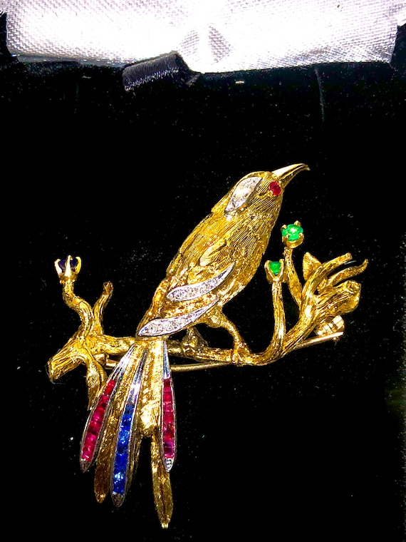Vintage Cherny 18k yellow and white gold bird pin… - image 2
