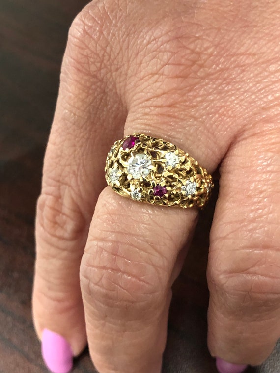 Vintage 14k Gold Diamonds and Rubies Ring. - image 2