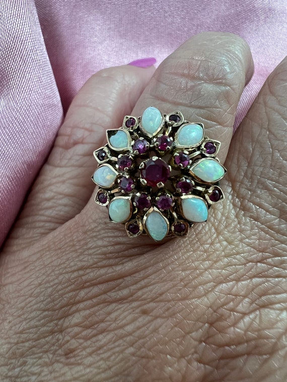 Antique Victorian 14K gold ruby and opal ring - image 1