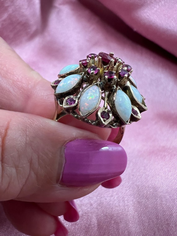 Antique Victorian 14K gold ruby and opal ring - image 6