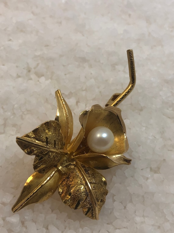 Vintage 18K Gold Orchid Brooch With Pearl. - Etsy