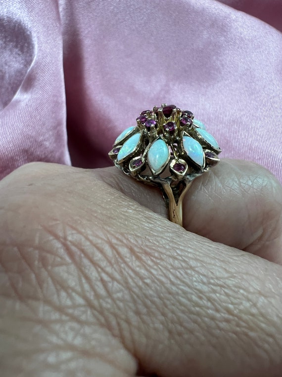 Antique Victorian 14K gold ruby and opal ring - image 2