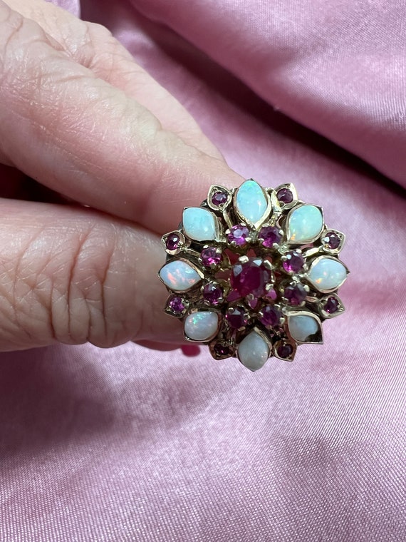 Antique Victorian 14K gold ruby and opal ring - image 4
