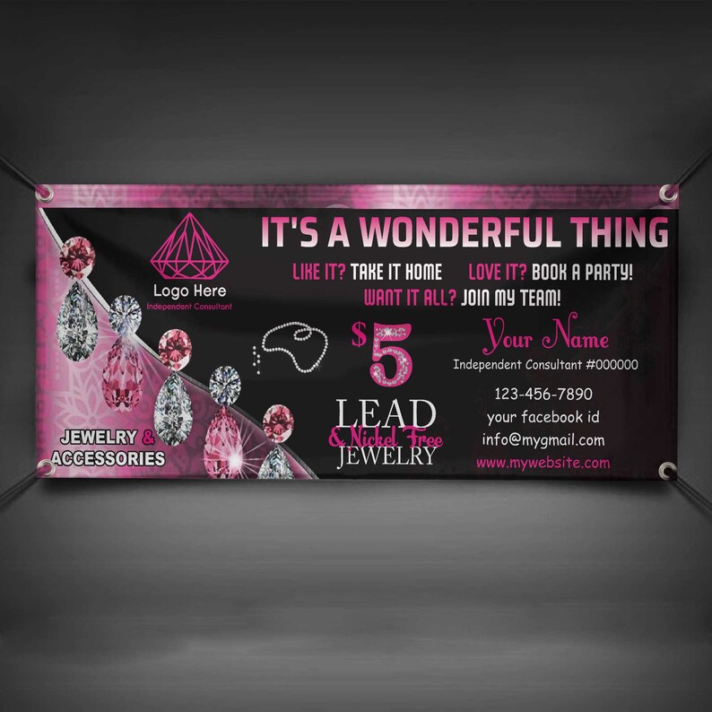 Personalized Jewelry Vinyl Banner 2.5ft x 6ft/_ Custom Vinyl Banner/_Digital File Only