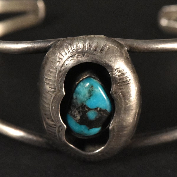 Vintage Native American Silver and Turquoise Shadowbox Bracelet