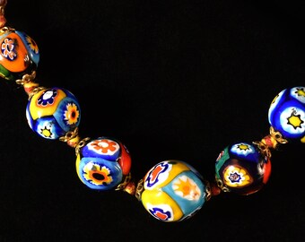 Vintage Multi-Colored Venetian Glass Bead Necklace