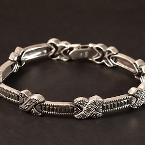 Vintage Sterling Silver and Marcasite Link Bracelet