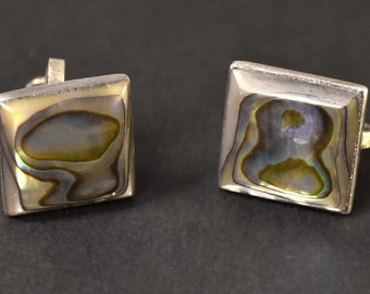 Vintage Taxco Mexico Sterling Silver and Abalone Screw Back Earrings