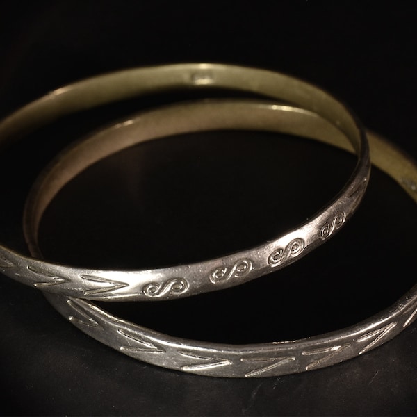 Vintage Taxco Mexico Silver Engraved Bangle Bracelets