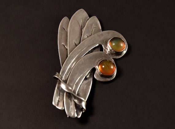 Vintage Large Silver and Jelly Opal Pin - image 1