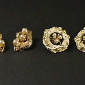 Two Pairs Kramer Gold Tone and Faux Pearl Clip-on Earrings