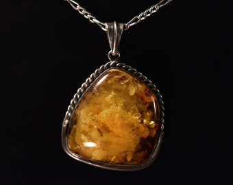 Vintage Amber and Silver Pendant