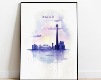 Toronto city art, Toronto skyline print, Canada watercolor print, Toronto wall art, Gift in canada