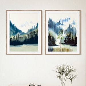 Set of 2 Watercolor landscape prints, Canadian landscapes, Jasper national park print, Forest print, Alberta, living room wall art