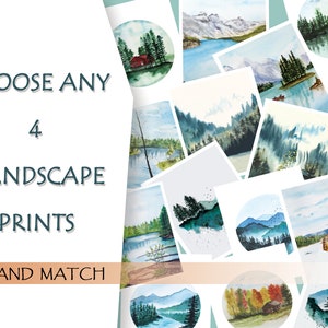 4 Pack Poster bundle, Watercolor landscape prints,