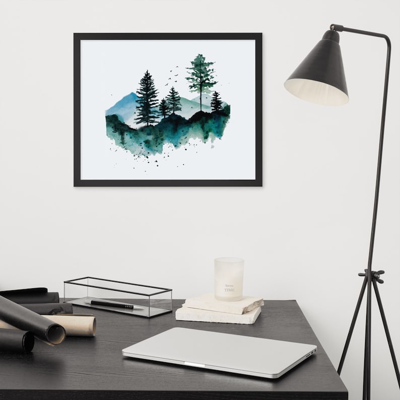 Set of 2 Watercolor Landscape Prints Mountain Wall Art Foggy Etsy
