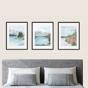 Watercolor Canadian Landscape Print Set: Lake Louise, Spirit Island
