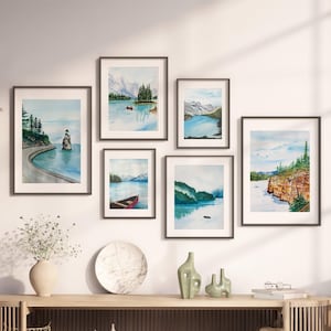 Canadian Landscape Watercolor Print Set: Banff & Jasper Art (6 Prints)