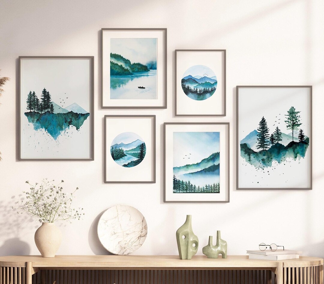 Watercolor Mountain Print Set: Landscape Nature Gallery Wall Art - Etsy