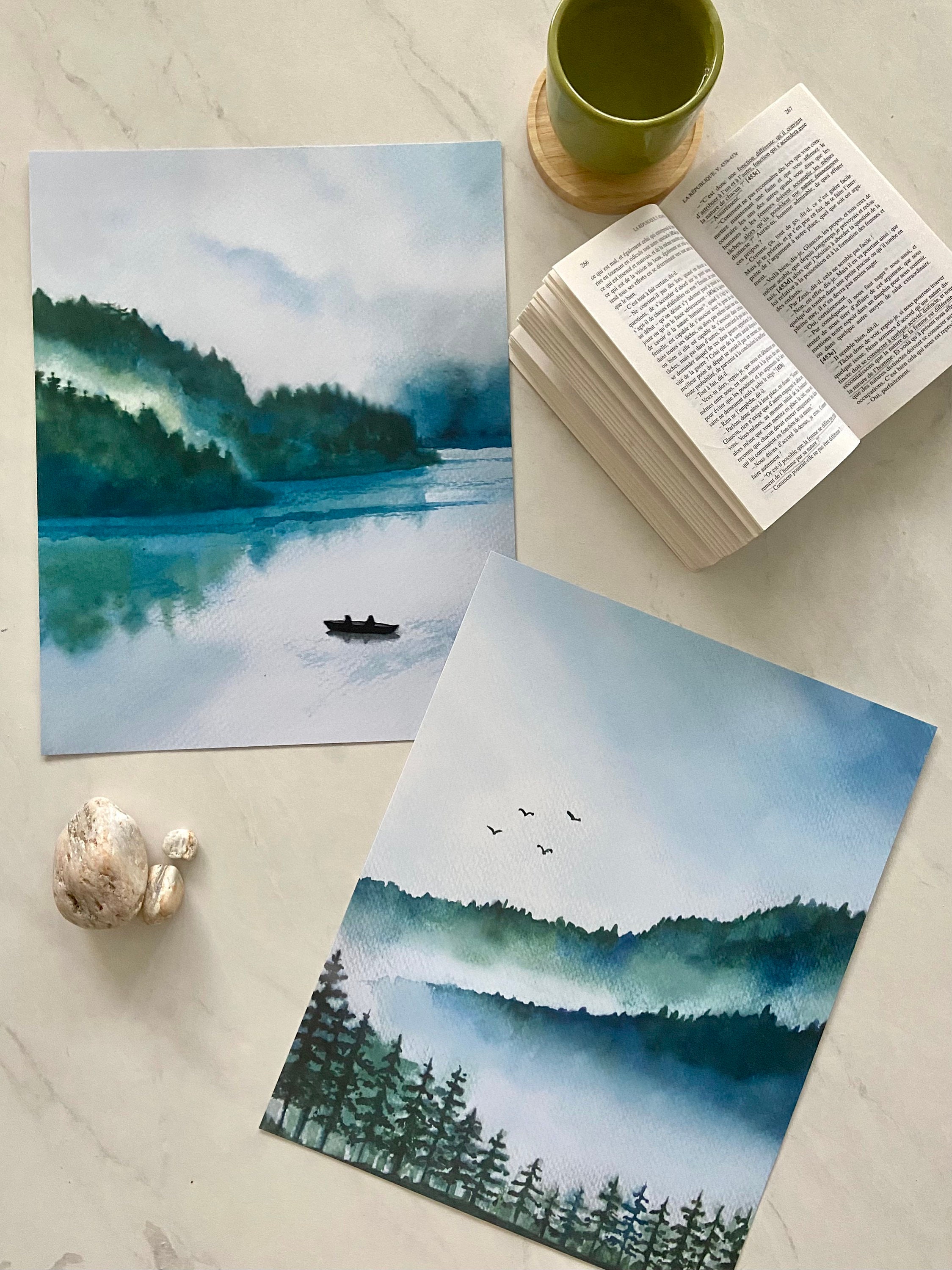 Watercolor Mountain Poster Set, Nature Landscape Posters, Set of 6 Wall ...