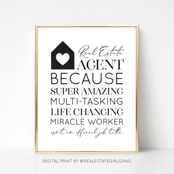 Real Estate Agent Quotes Real Estate Agent Because Quote Real Estate Agent Office | Etsy Uk
