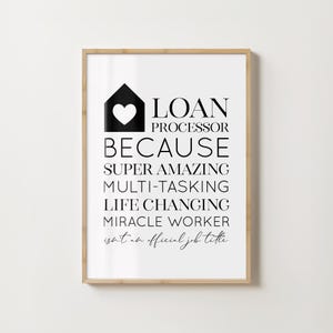 Loan Processor Office Decor Real Estate Appreciation Gift Quote Poster Print Wall Art Printable Desk Sign Thank You Digital Download