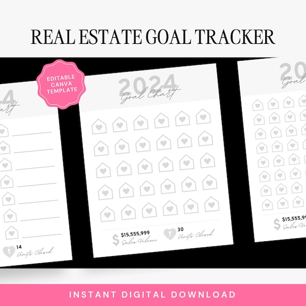 Real Estate Goal Tracker Chart, Real Estate Sales Goal Chart, 2024 Printable Goal Tracker, 2024 Real Estate Goals, 2024 New Year Real Estate