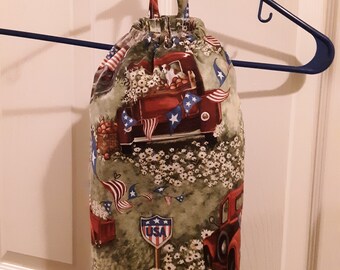 Handmade Dog In Red Truck With American Flag Pattern Bag Holder