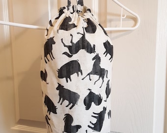 Handmade Farm Animal Silhouette Gray Pattern Kitchen Plastic Grocery Bag Holder and Dispenser