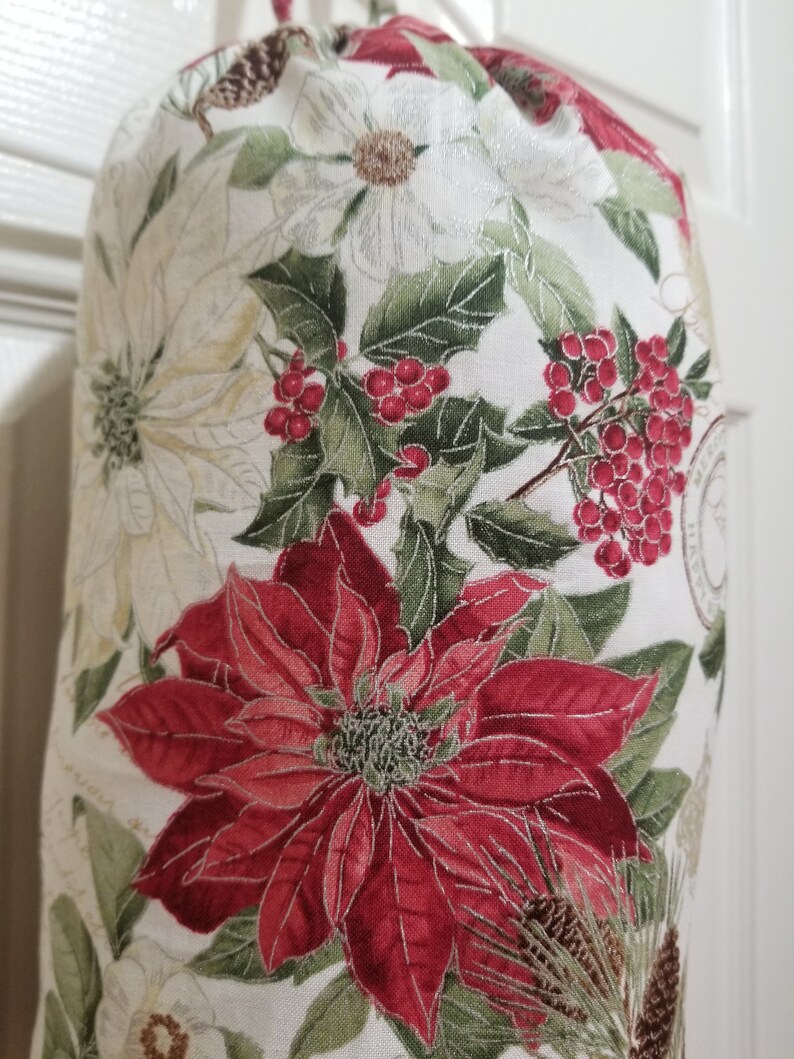 Handmade Christmas Poinsettia Pattern Kitchen Plastic Grocery Bag Holder and Dispenser image 4