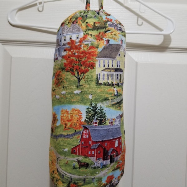 Handmade Fall On The Farm Pattern Kitchen Plastic Grocery Bag Holder and Dispenser