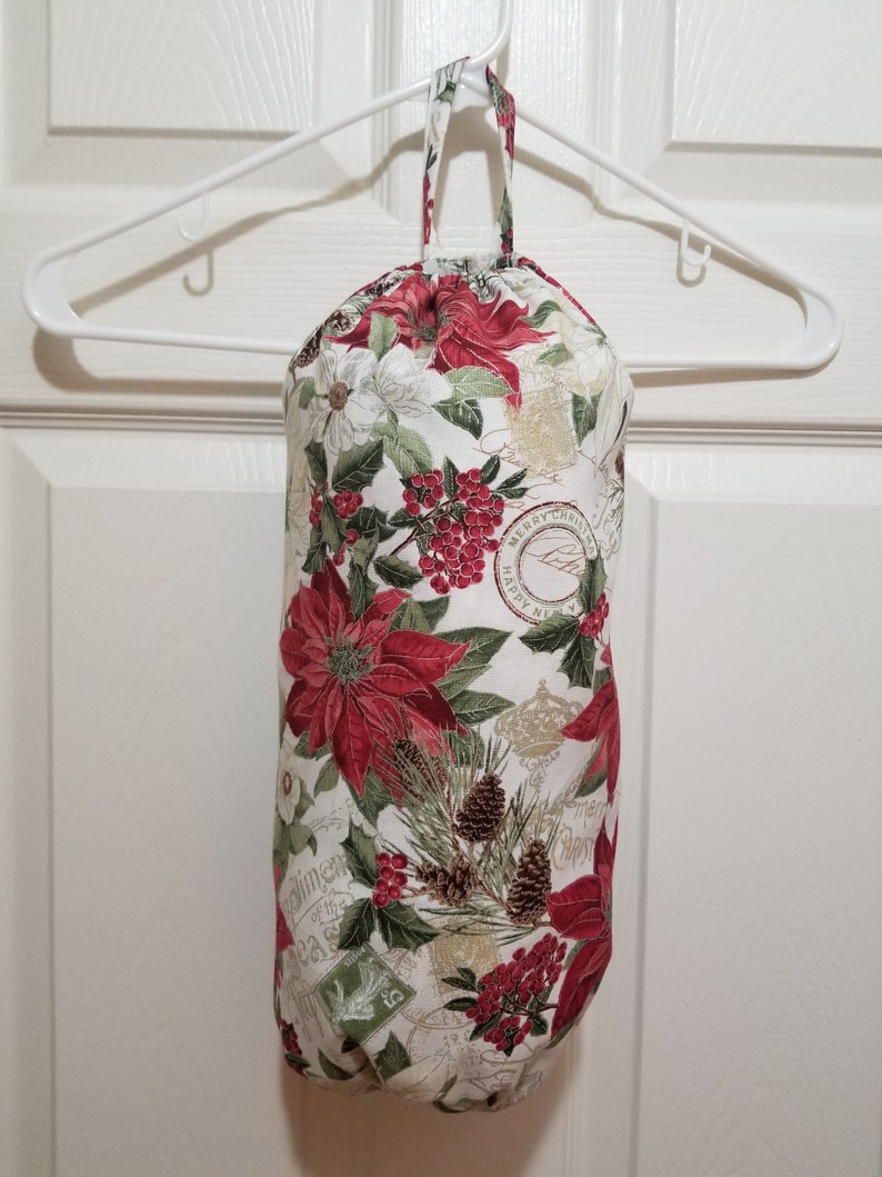 Handmade Christmas Poinsettia Pattern Kitchen Plastic Grocery Bag Holder and Dispenser image 1