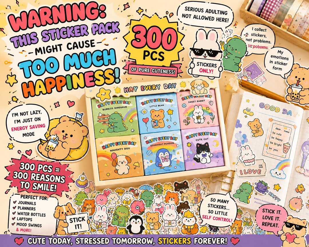 300-piece Scrapbook Sticker Box Set for Journals, Diaries, DIY Crafts ...