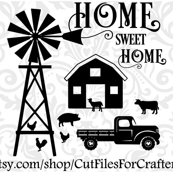 Home Sweet Home Windmill Farm Scene Svg, Farm Animals Svg, Windmill Svg, Farmhouse Windmill Svg, Lets Stay Home Windmill, Farmhouse Windmill