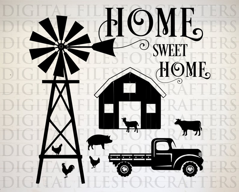 Download Home Sweet Home Windmill Farm Scene Svg Farm Animals Svg ...